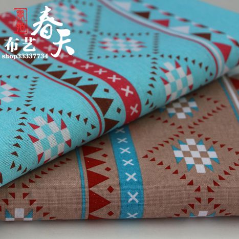 民族风 棉麻布料 印花 亚麻布 波西米亚 几何图形  桌布 服装面料