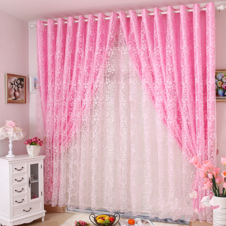 田园风格 粉色植绒窗帘纱帘窗纱 客厅卧室公主房成品定做窗帘特价折扣优惠信息