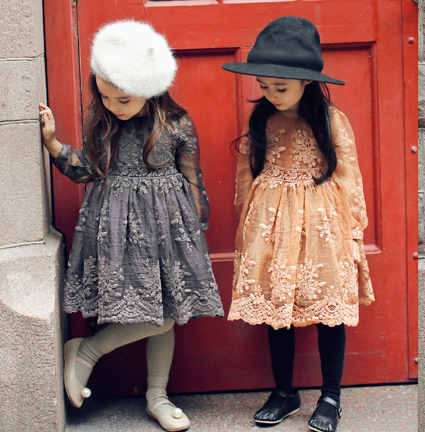 韩国童装儿童15秋冬新款韩版女童蕾丝长袖公主连衣裙母女裙亲子装
