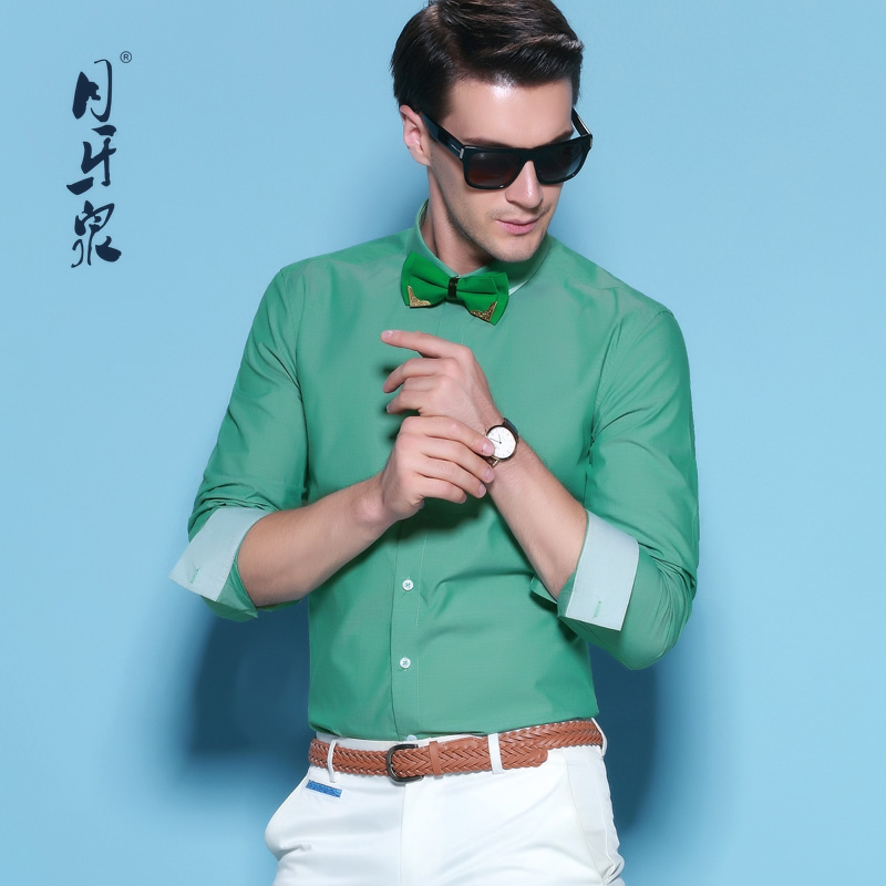 月牙泉2015春季新款男装莫代尔纯色衬衫 男士长袖衬衣男时尚休闲