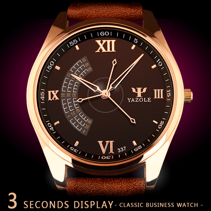 雅卓伦337新款三秒针2016韩版圆形皮带手表精品商务表男士石英表