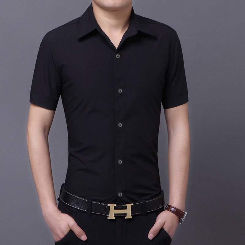 男士短袖衬衫 男短袖衬衣男装时尚修身韩版大码黑色工作服男 夏装