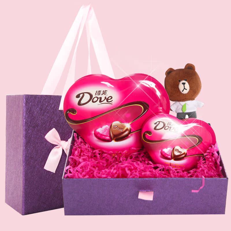 德芙巧克力心语礼盒装情人节爱心形送女友布朗熊创意生日礼物折扣优惠信息