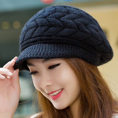 女帽子冬天中年女士鸭舌帽冬季妈妈针织帽加厚护耳韩国百搭毛线帽