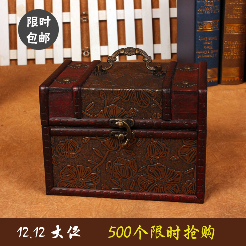 中式古典闺房手工木质首饰珠宝收纳盒小箱子复古木箱仿古盒子带锁