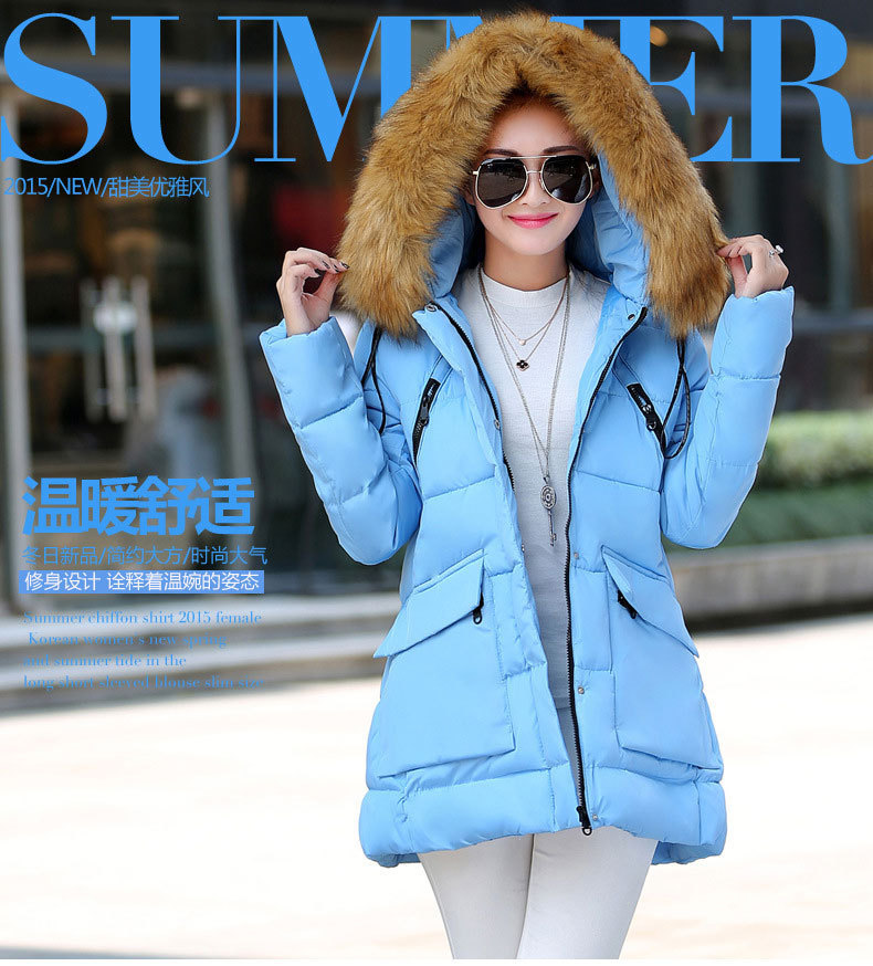 2015新款韩版中长款棉衣女加厚棉袄冬季羽绒棉外套A字版大码女装