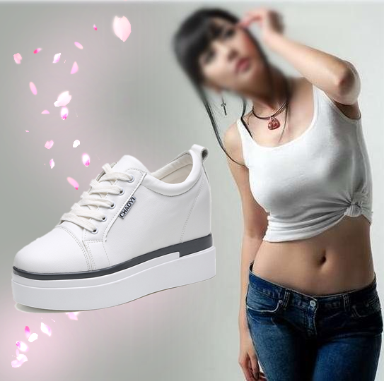 夏季韩版内增高10cm休闲女鞋白色系带小白鞋厚底松糕坡跟高跟单鞋