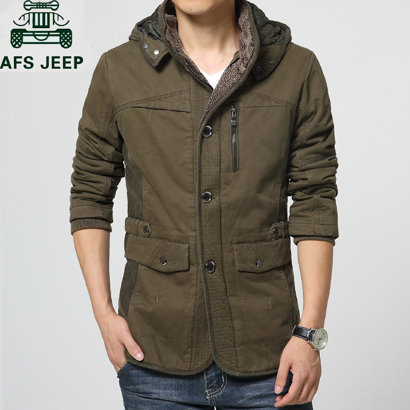 Afs Jeep夹克棉衣男冬装加厚青年男士冬季外套修身中长款棉服加绒折扣优惠信息