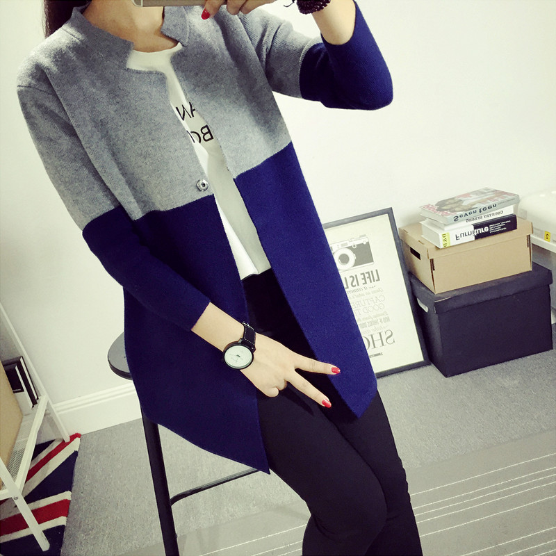 2015秋季新款韩版针织外套 中长款开衫甜美女装大码宽松显瘦毛衣