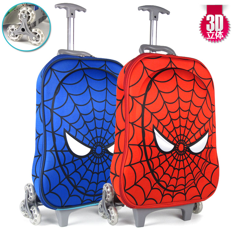 六轮3D立体蜘蛛侠儿童拉杆箱三轮卡通行李箱爬楼梯16寸男旅行箱
