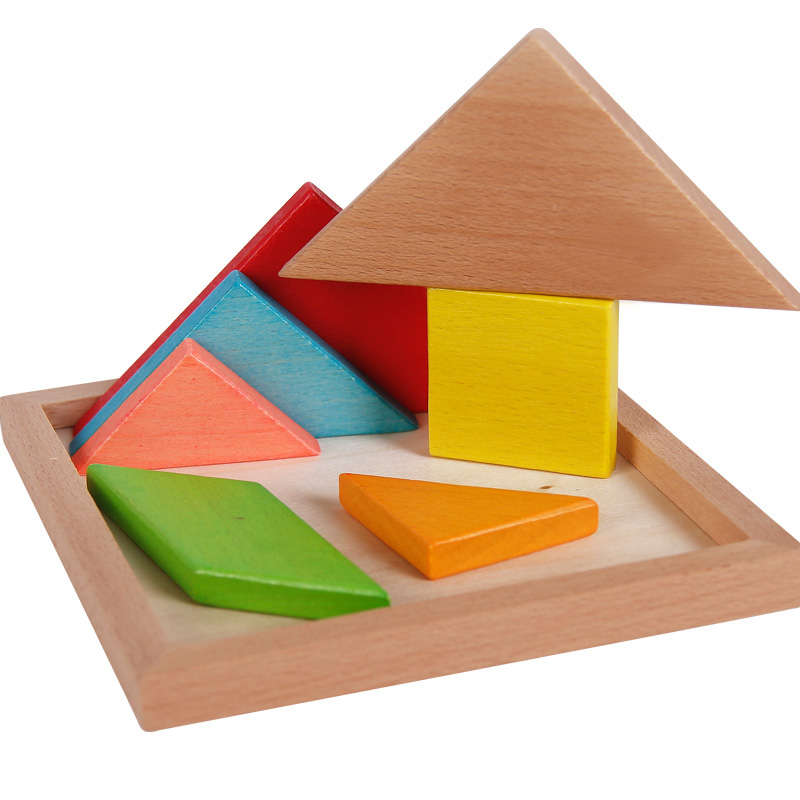 勾勾手 七巧板积木玩具 彩色七巧板木制拼图儿童益智形状拼图玩具