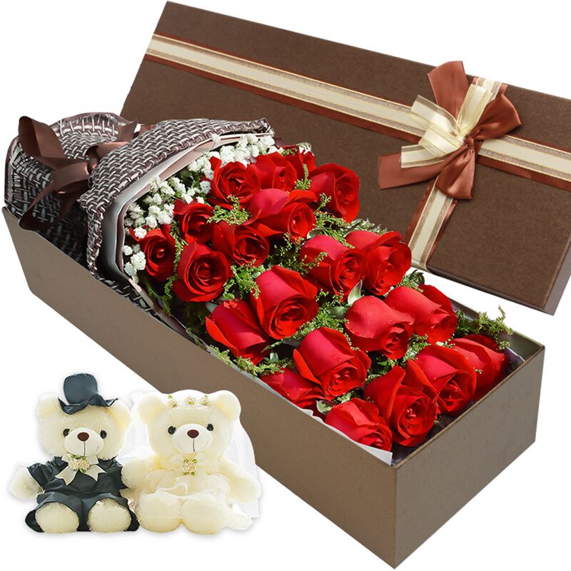 红玫瑰同城19朵玫瑰花礼盒鲜花速递上海杭州南京西安重庆苏州送花折扣优惠信息