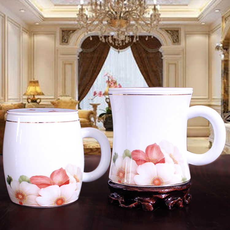 欧式高档骨瓷情侣对杯中国风带盖杯子创意办公室水杯泡茶杯会议杯