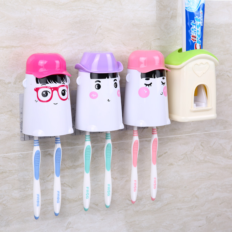 牙刷架漱口杯洗漱套装自动挤牙膏器创意吸盘情侣牙刷盒刷牙杯挂架