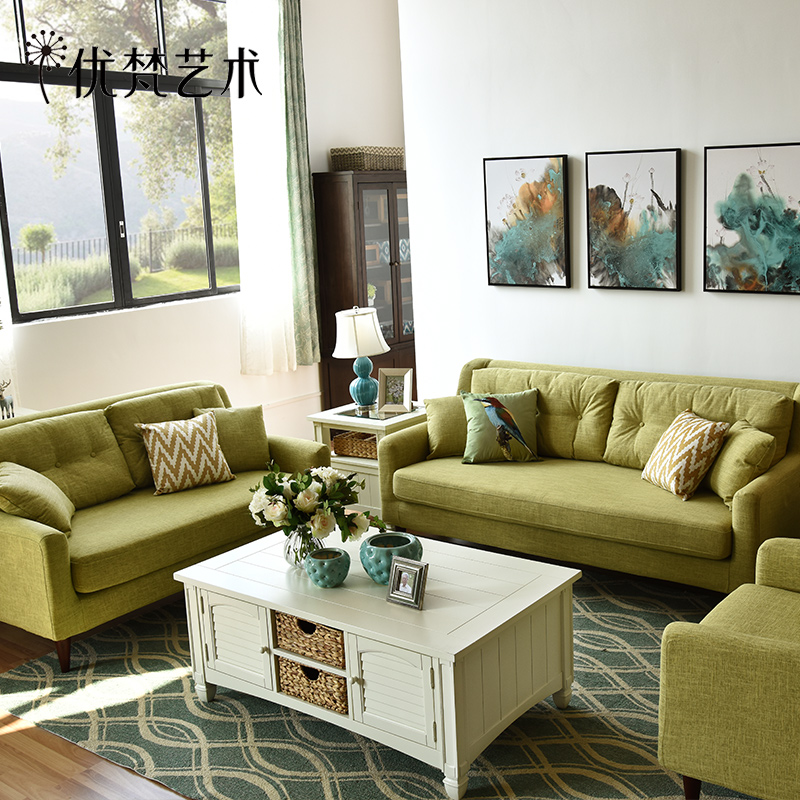 优梵艺术 欧式布艺沙发组合 高回弹海绵莱特贵妃沙发客厅家具