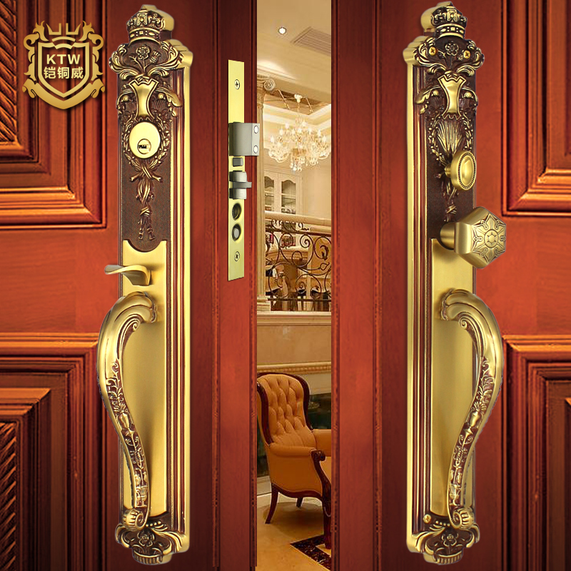 铠铜威 欧式奢华别墅大门锁双开实木门锁 美式全铜豪华对开门锁