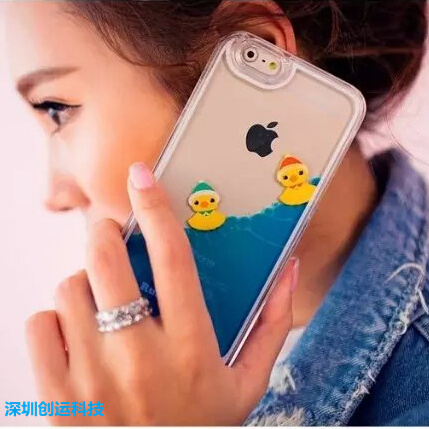 韩国游泳小黄鸭子iPhone6 plus手机壳 苹果6流动液体保护套5S流沙