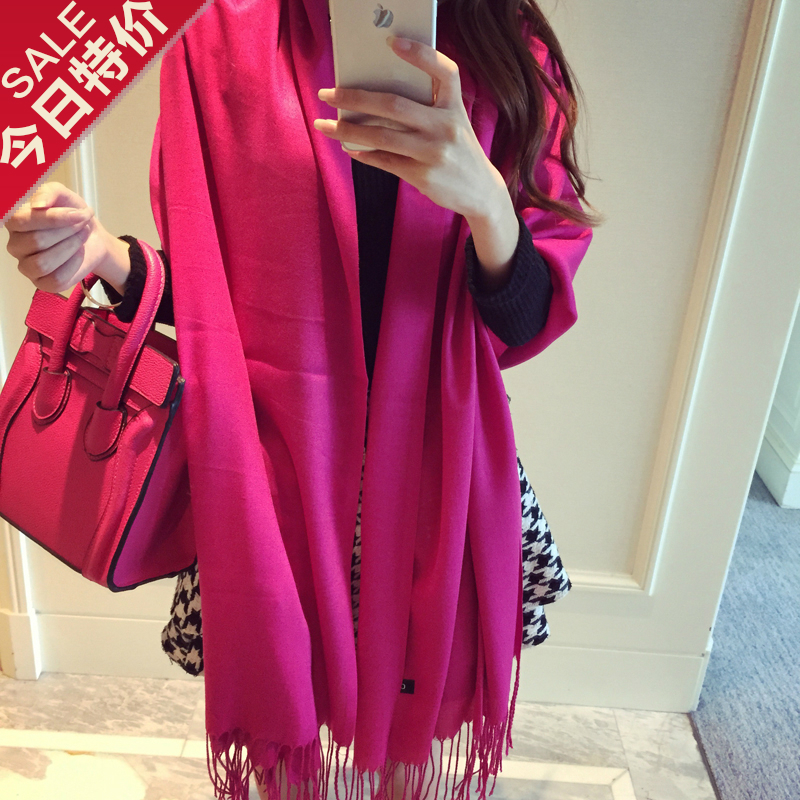 春秋季韩版新款仿羊绒围巾2015多色可爱纯色百搭女士两用超大披肩
