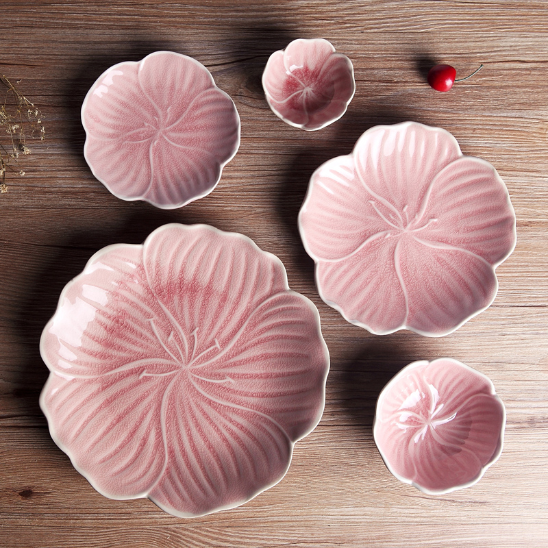 包邮新品创意冰裂碗甜品碗日式陶瓷餐具米饭碗盘子碟子水仙花