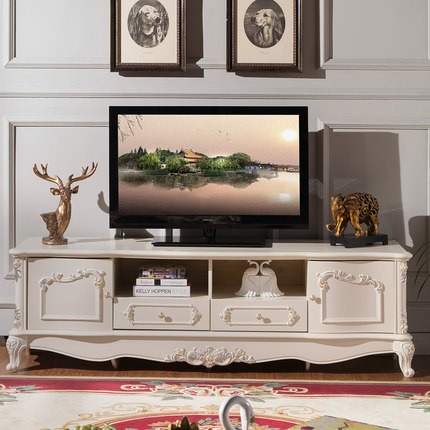 欧法林木  欧式电视柜 法式实木电视柜   田园白色烤漆地柜组合柜