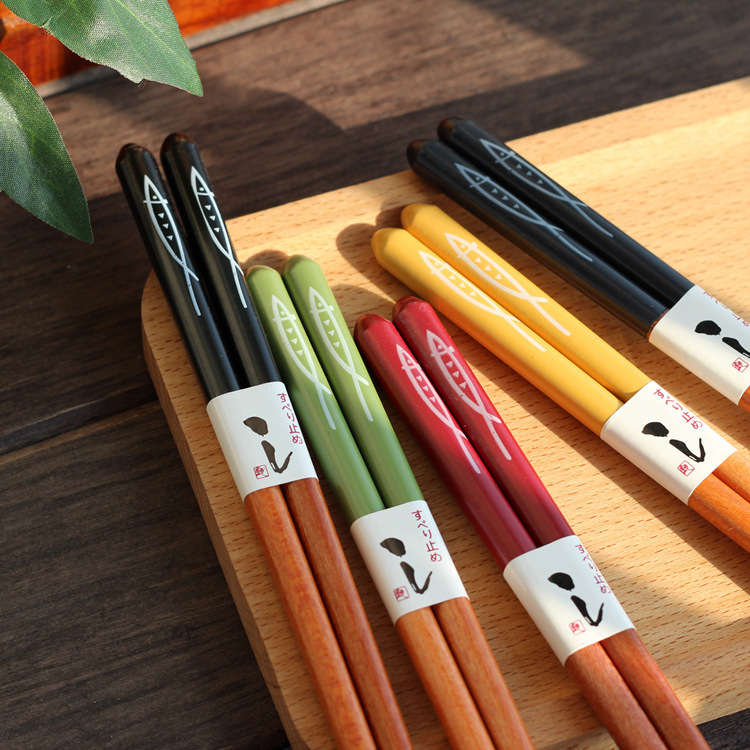 十双包邮新品特色创意家用套装纯天然实木五色时尚日式秋刀鱼筷
