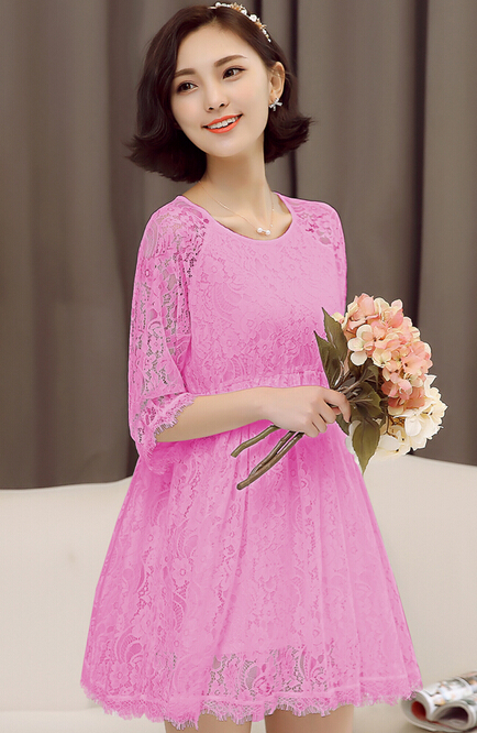 2016年春季新款蕾丝韩版纯色圆领孕妇连衣裙