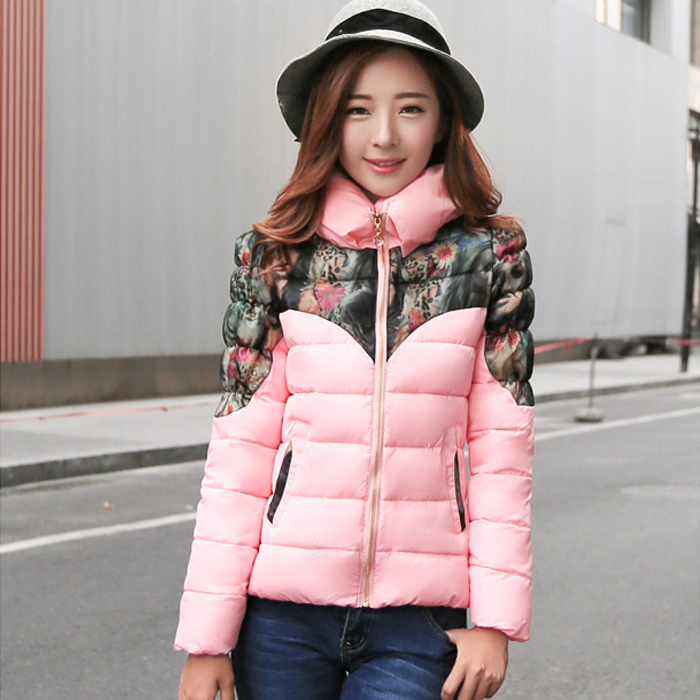 2015新款韩版女装加厚保暖羽绒棉衣棉服短款拼接印花小棉袄外套潮