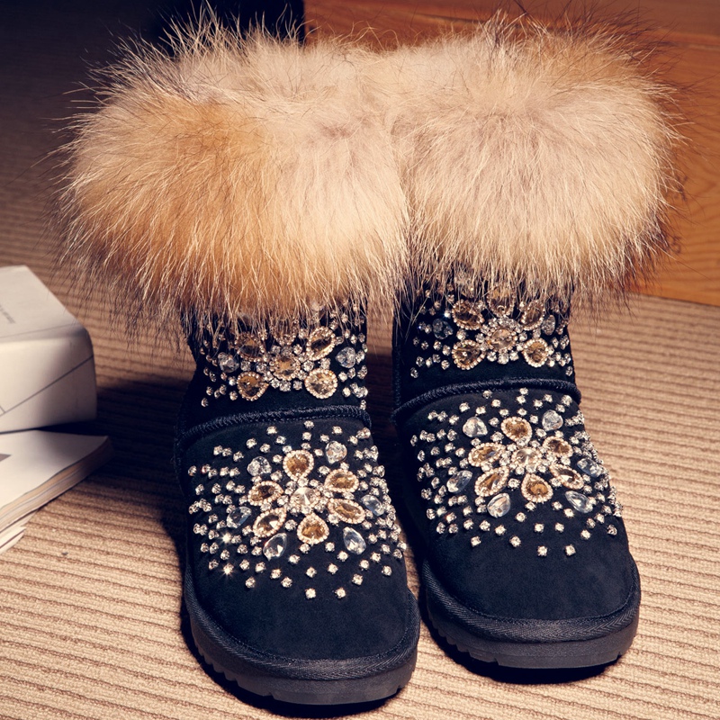 2015冬靴欧洲站雪地靴女套筒中筒靴平跟厚底女鞋加厚加绒圆头棉靴