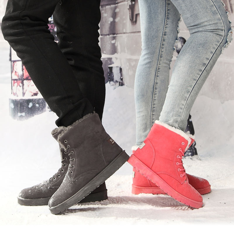 冬季新款情侣鞋子韩版加绒棉鞋时尚潮流情侣雪地靴短筒男女短靴子