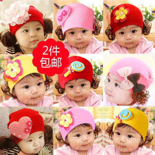 韩版 秋冬季婴儿假发帽子0-1-2岁 男女宝宝套头帽 新生儿童毛线帽折扣优惠信息