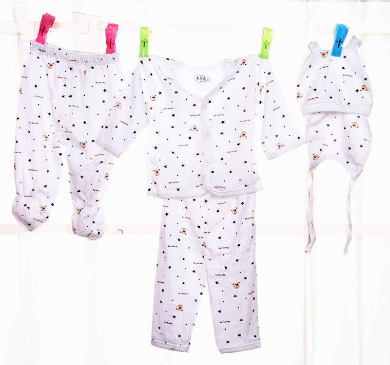 新生儿中性套装初生婴儿0-3-6个月纯棉五件套内衣服装宝宝睡衣