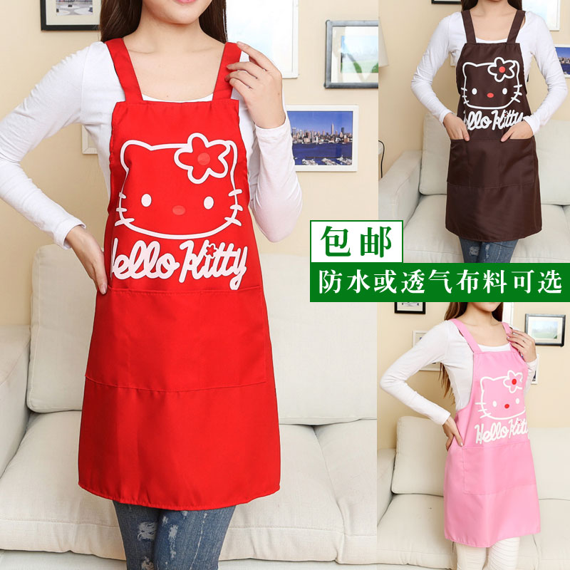 加宽双肩 围裙 包邮 防水和布料kitty卡通韩版时尚可爱厨房工作服折扣优惠信息