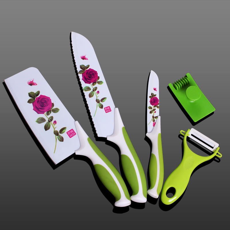 韩国百年玫瑰五件套不锈钢厨房刀具套装礼品套刀