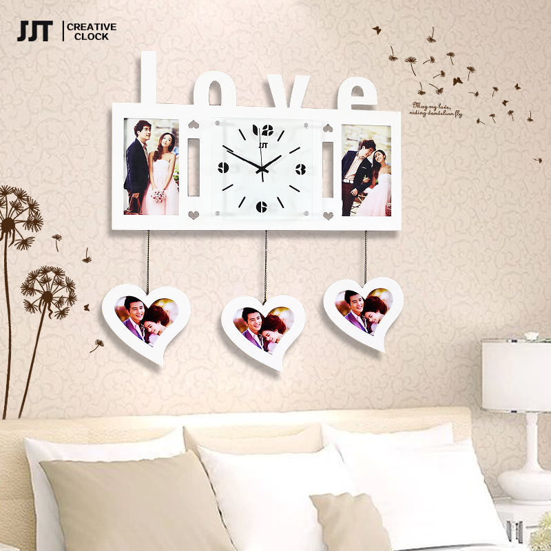 久久达 韩式浪漫相框挂钟客厅表 现代创意时尚 卧室静音石英钟大
