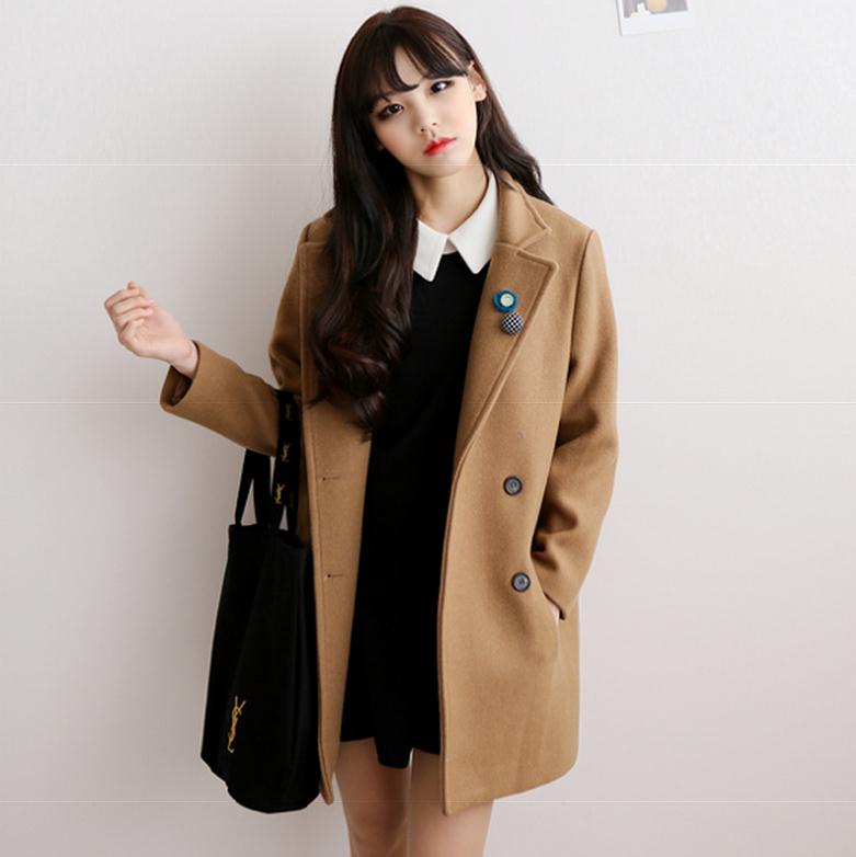 X8756韩版女韩范大衣学生甜美加厚气质学院风2015冬装呢子外套