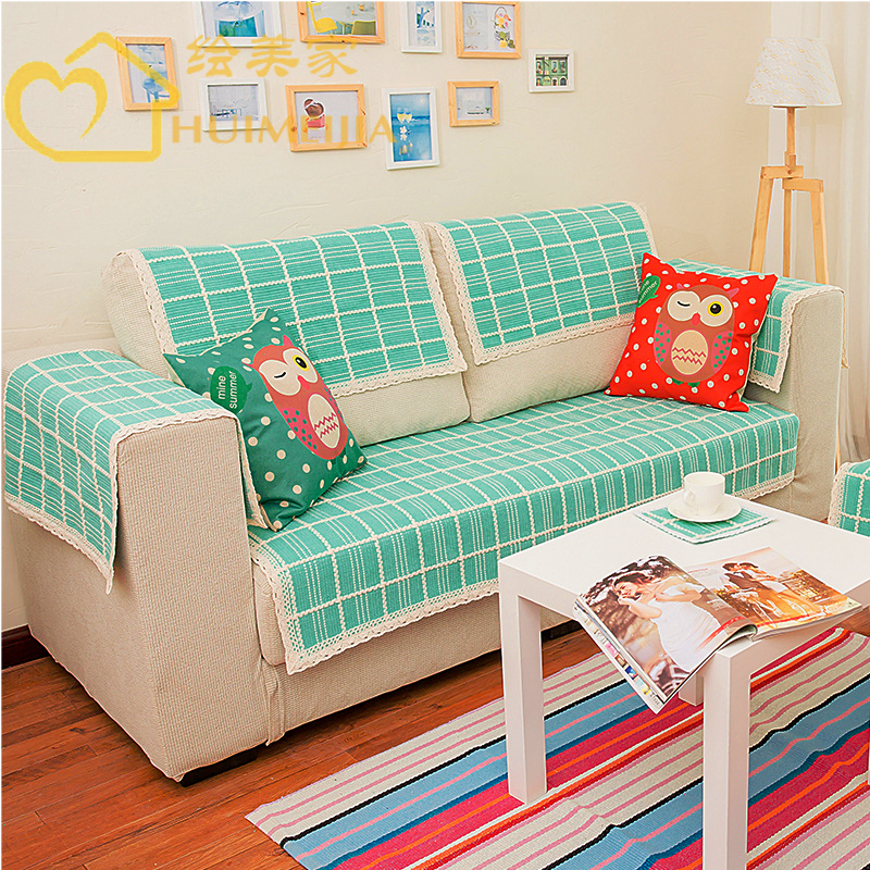 蓝色韩式组合沙发垫布艺小清新田园温馨粉色全棉夏天加厚防滑四季