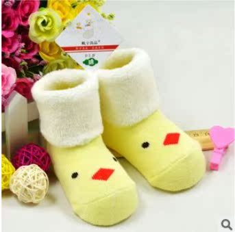 春秋冬季纯棉袜婴幼儿满月男女宝宝0-1岁儿童松口保暖毛线圈袜子