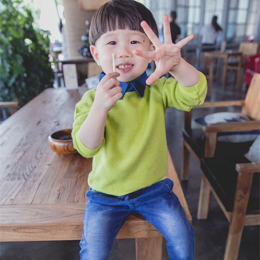 男童加绒加厚毛线衣韩版2015冬装儿童纯色牛仔领打底衫套头针织衫折扣优惠信息