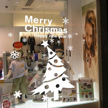 圣诞布置装饰定制 玻璃贴画 圣诞树雪花装饰可爱卡通图案剪纸