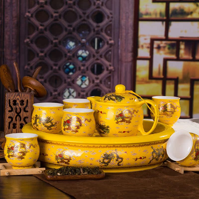 精品特等双层防烫茶杯套组景德镇陶瓷茶盘整套居家茶具套装黄海龙