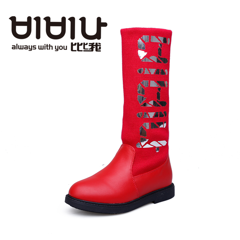 保暖红色坡跟女童雪地靴加绒靴子棉靴高筒靴雪地鞋2015冬季女童靴