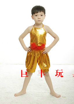 儿童舞蹈服装金色肚兜幼儿演出服男童女童表演服霹雳娃小肚兜舞台折扣优惠信息