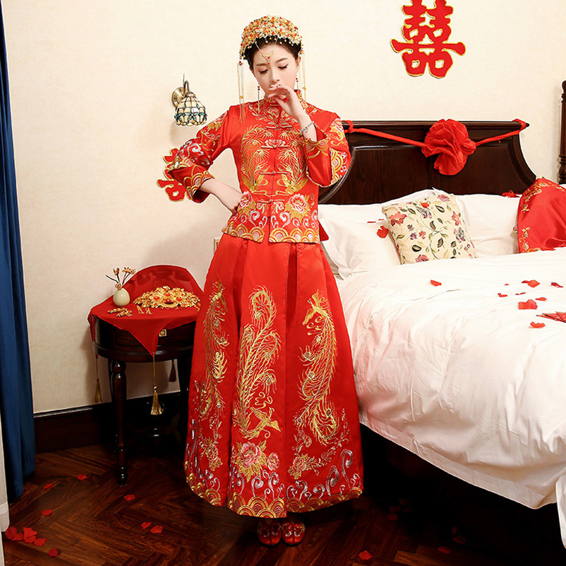 新娘礼服嫁衣公主中式旗袍 复古婚纱女新娘结婚中国风婚礼女汉服折扣优惠信息