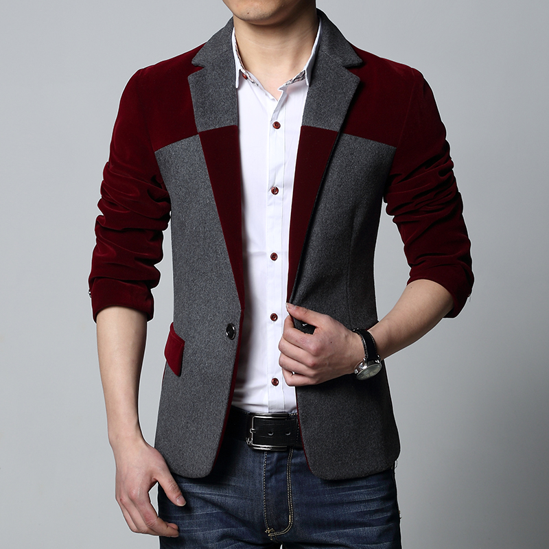 青年男士西服外套 韩版修身男士拼色小西装时尚英伦加大码西装潮