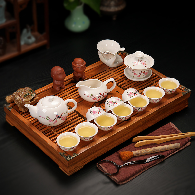 陶瓷茶具套装特价包邮四合一电磁炉整套功夫茶具实木茶盘茶道茶海