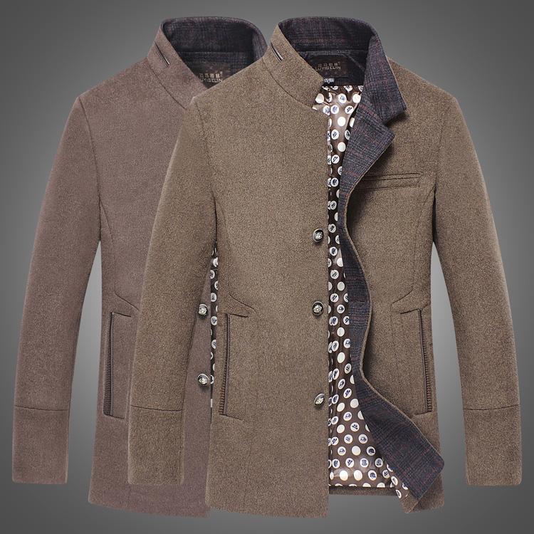 男士羊毛呢子大衣英伦商务立领羊绒外套2015冬季中年男士毛呢大衣