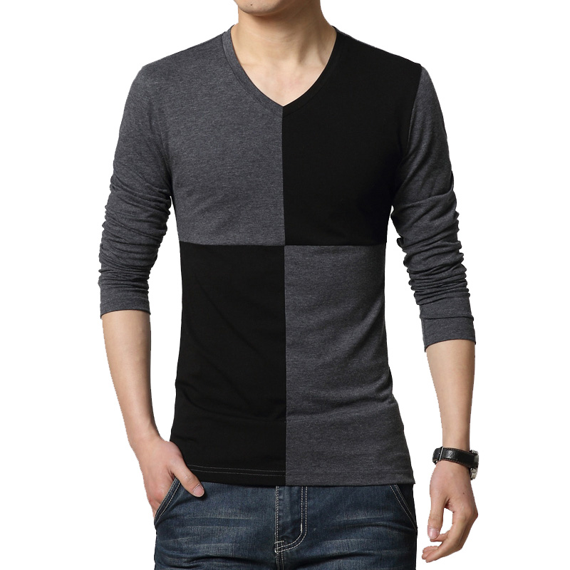 2015新款韩版V领t恤加肥加大码男装长袖T恤男 宽松显瘦潮打底衫折扣优惠信息