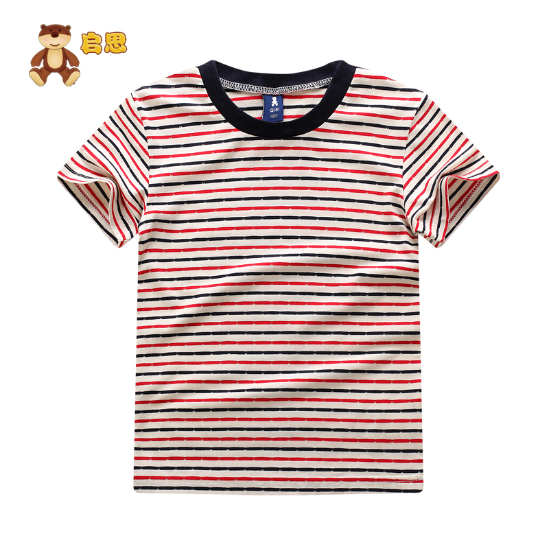 2015夏季新款童装男童条纹T恤儿童圆领纯棉上装女童夏装短袖上衣