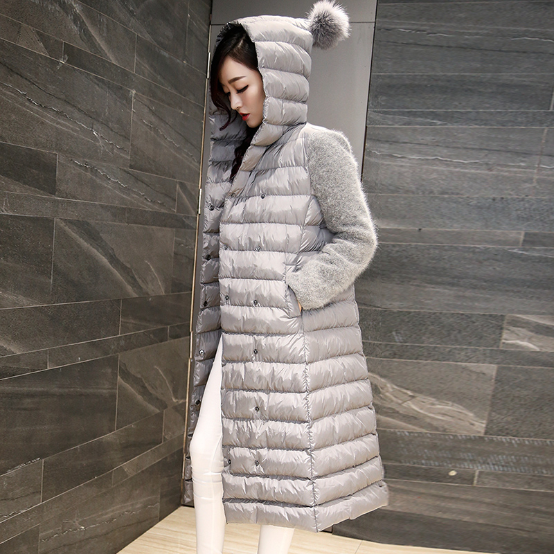 2015韩版冬装新款修身拼接棉衣中长款显瘦外套时尚过膝加厚保暖女