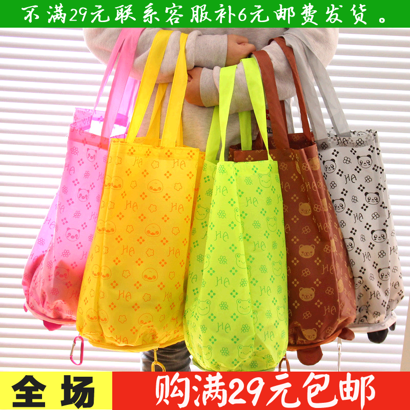 日式卡通可爱折叠超大加厚购物袋 便携可手提环保袋带挂扣收纳袋